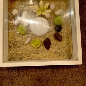 Picture with white and green flowers and rocks